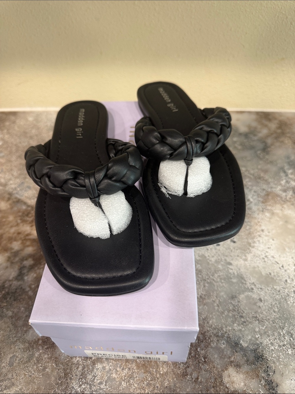 Madden Girl Black Braided Toe-Ring Slide Sandals